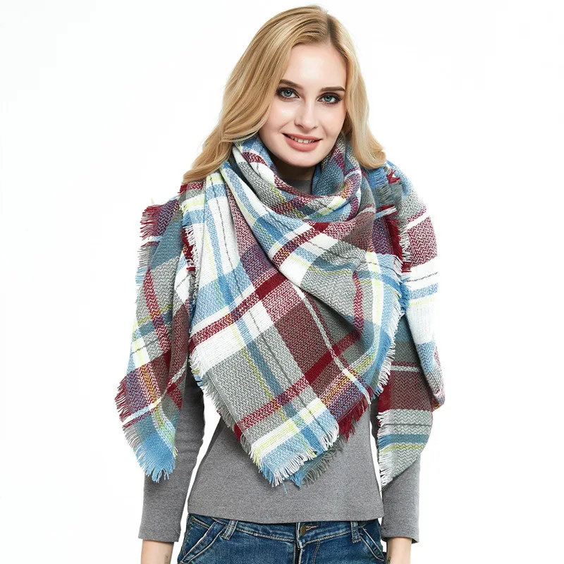 New Style Winter Square Shawl Italian Cashmere Women Oversized Plaid Blanket Scarf