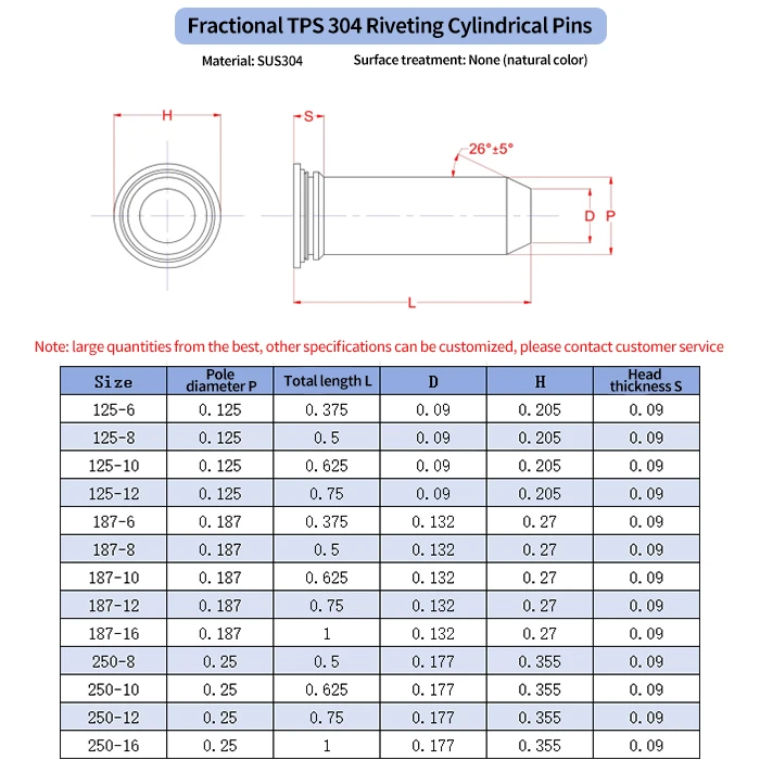 TPS 304 stainless steels natural colour inch Self-clinching Pins positioning cylindrical pin pressure rivet pin