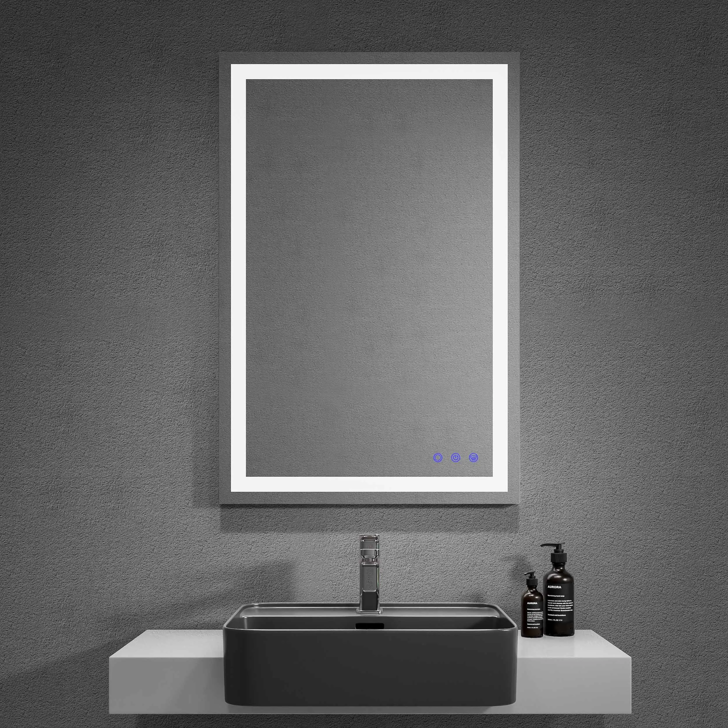 Custom 24 X 36 Vanity Touch Adjustable Wall Mounted Light Up Anti Fog Frameless Led Bathroom Mirror With Light