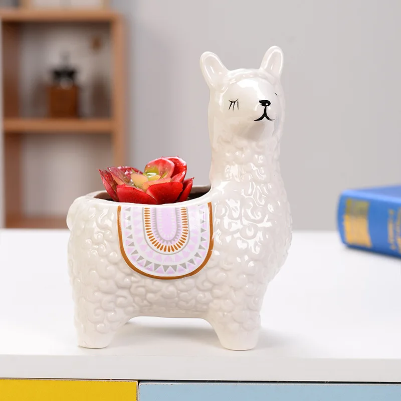hot sale multicolor cheap flower pot indoor mini cartoon cute animal sheep shape ceramic succulents flower pots for home