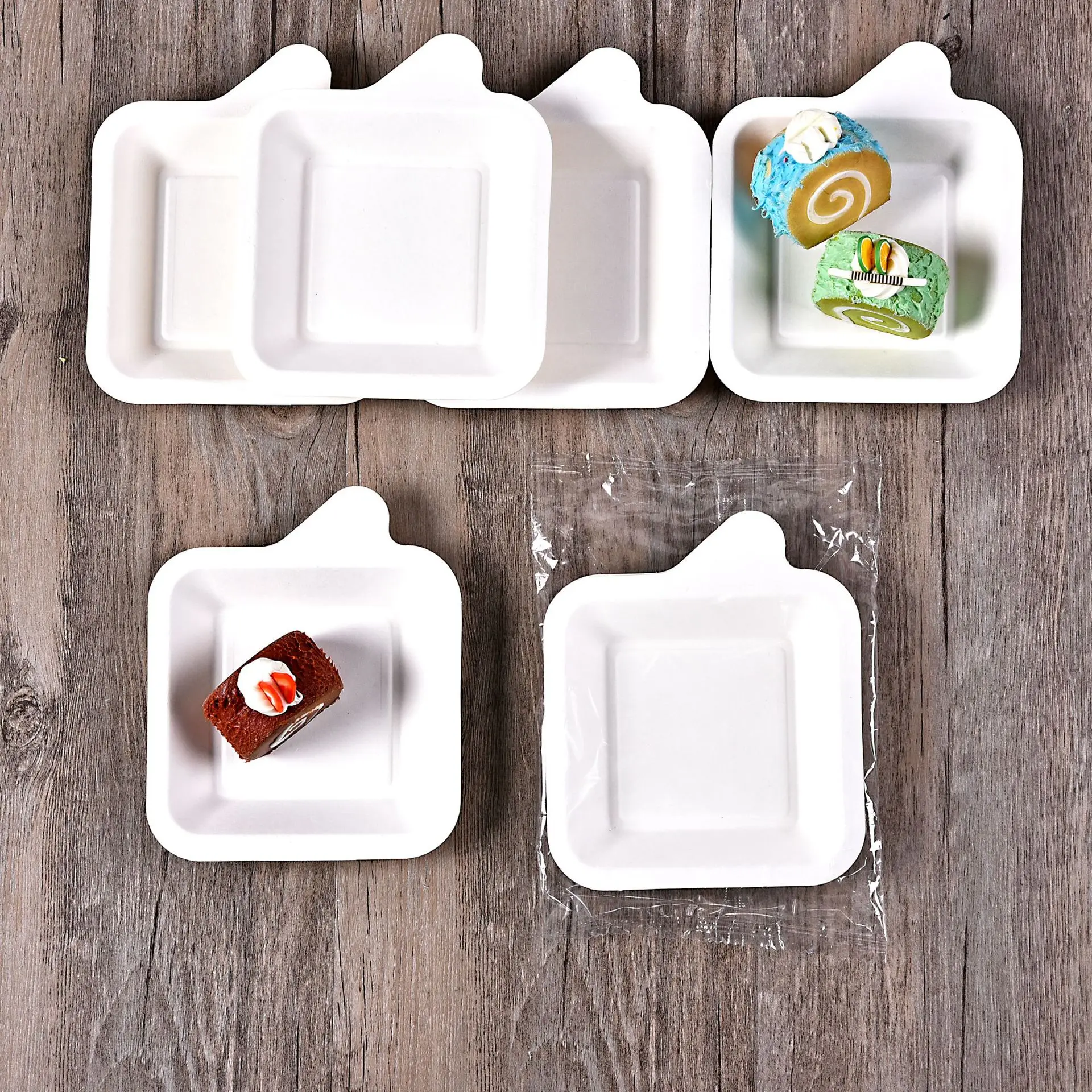 Wholesales White Square Sugarcane Bagasse Fiber Small Disposable Paper Plate for Cake Snack