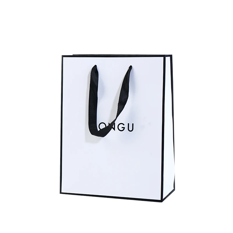 Custom logo private label mini luxury boutique retail thank you gift paperbag with handle personalized white paper shopping bags