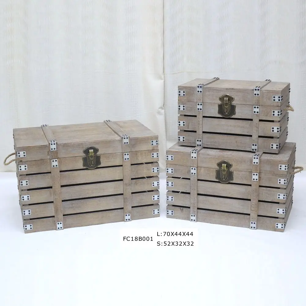 Vintage Carved Living Room Old Wood Chest Box Trunk Box