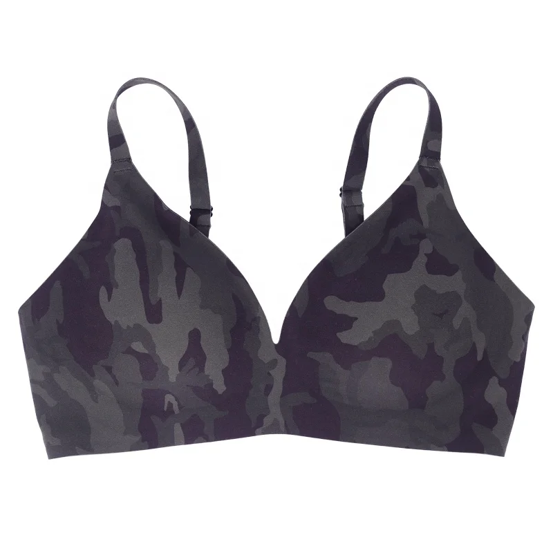 High Quality Women Bralette Printed Seamless Camo Jelly Glue Bra With Removable Pads Ladies