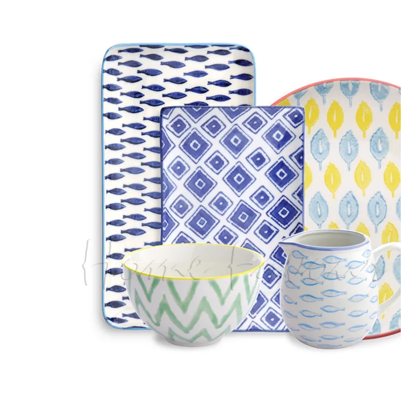 Glaze Custom Square Round Plate Mug Bowl Cup Logo Printed Stoneware Ceramic Cup And Plates