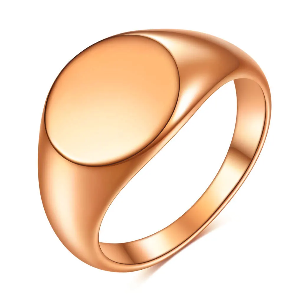 New High Polish 18k Gold Plated Plain Oval Signet Ring Fashion Individuality Stainless Steel Oval Stamp Ring For Women Man