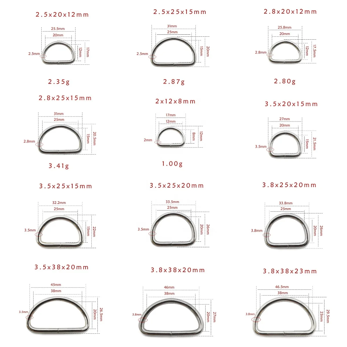 Custom metal d-ring slider removable adjustable strap hook lock buckle closure fasten hardware for bag belt pet dog strap