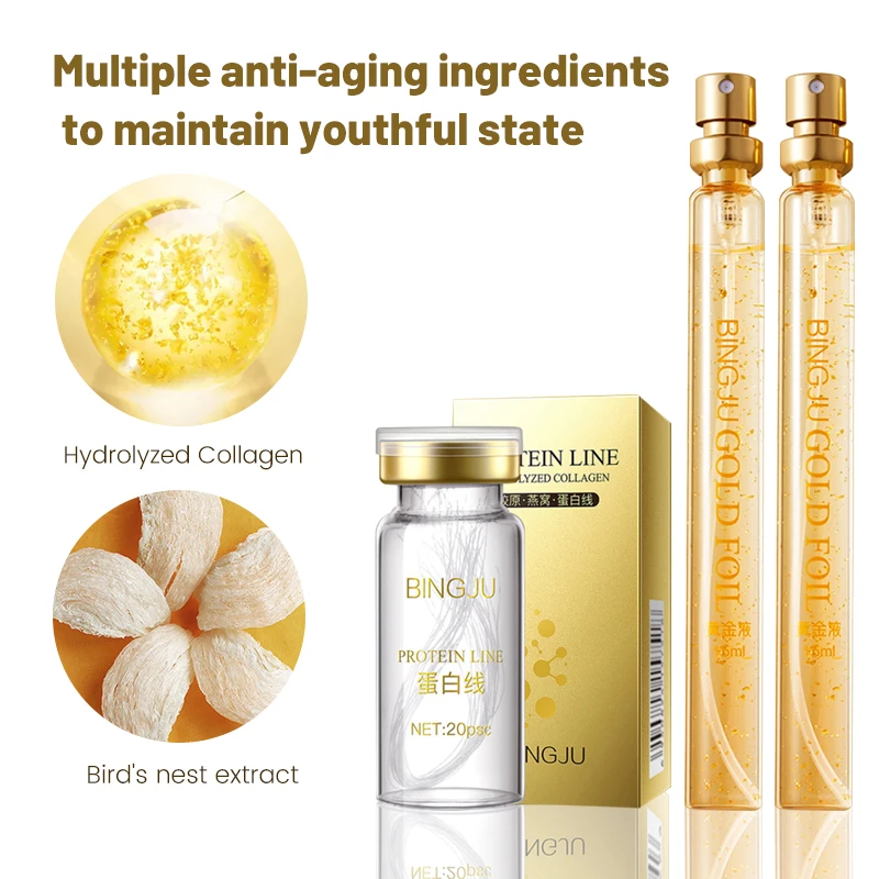 Facial collagen threads absorbable lifting gold no needle collagen protein thread set for face
