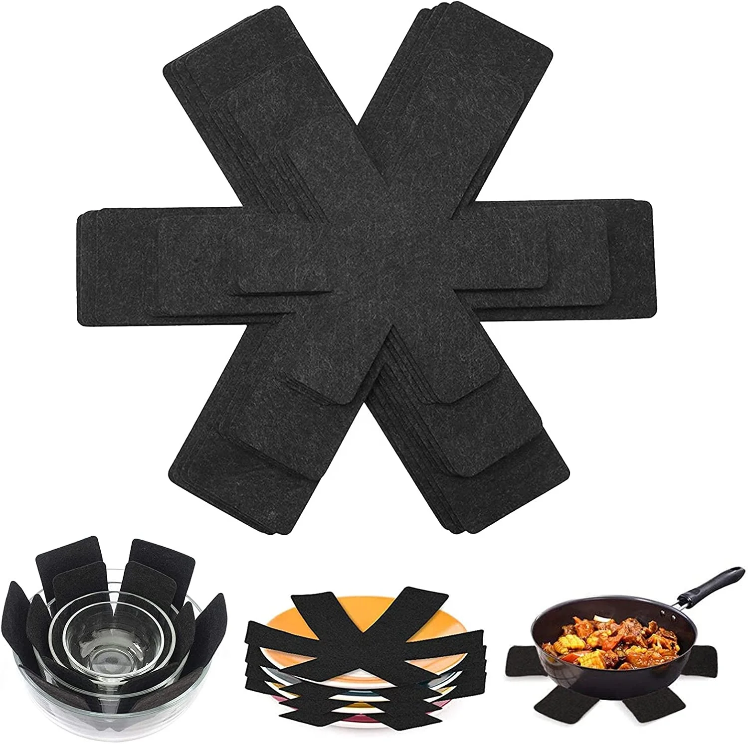 12 Pieces 3 Sizes Black Felt Pot and Pan Protectors for Stacking and Protecting Cookware