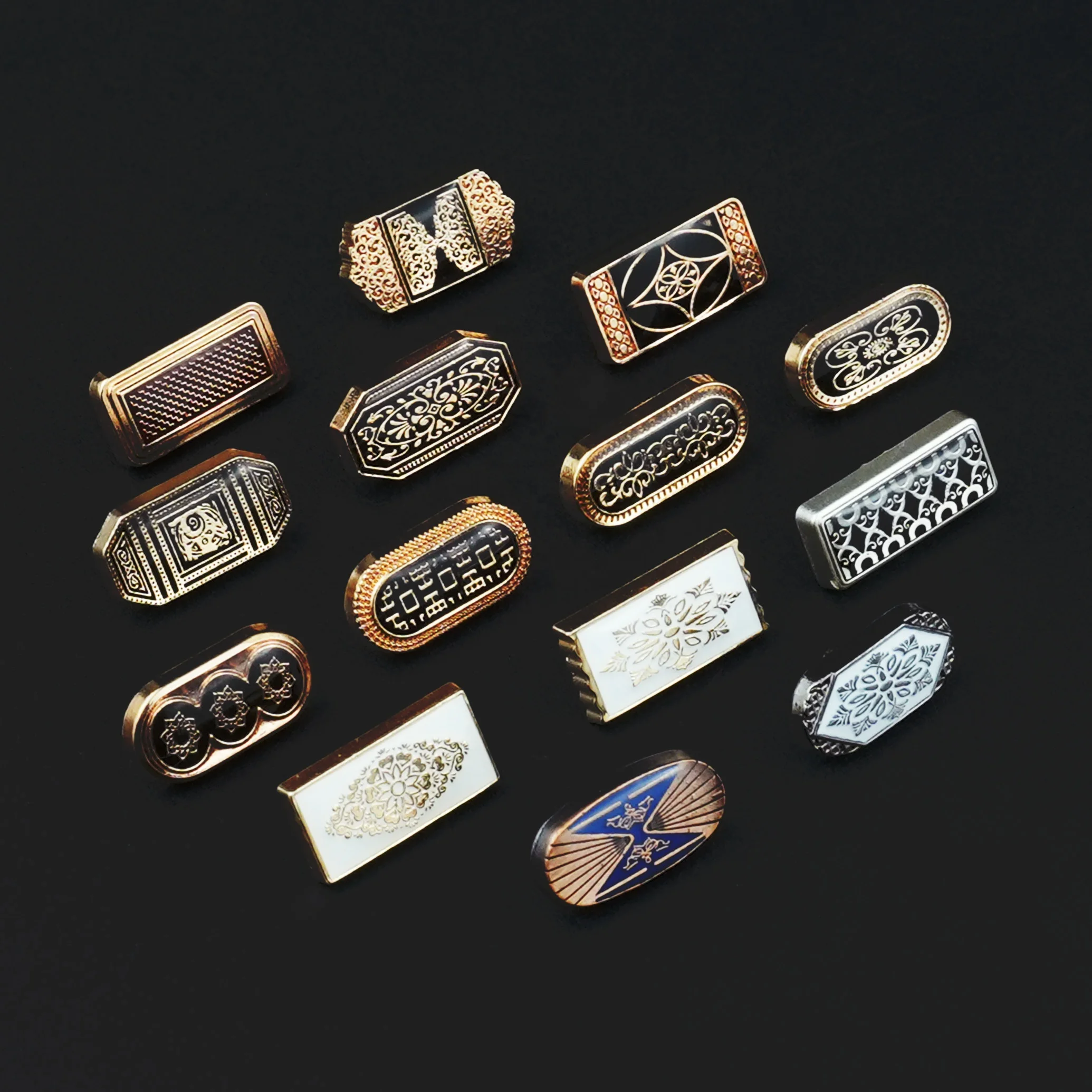 Jinyi Button Factory OEM ODM Thobe Jubah Zinc Alloy Square Press Button CustomLogo Pattern Metal Snap Button for Clothes