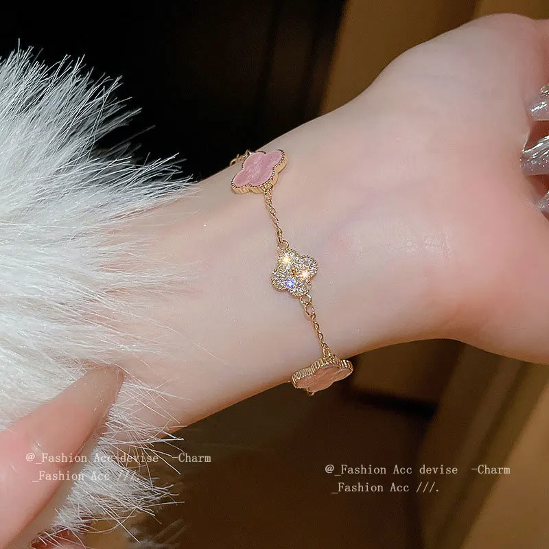 Waterproof Exquisite 18k Gold Plated Zircon Four Leaf Clover Fashion Jewelry Set Girls Women Valentine Bracelet Ring Earrings
