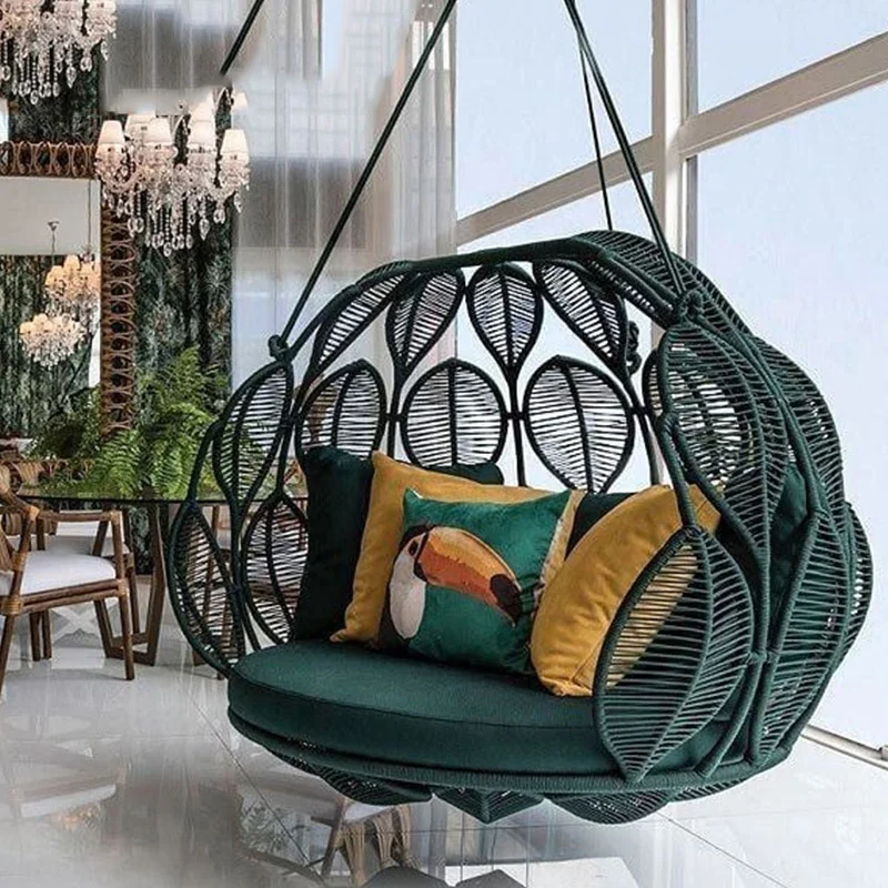  Courtyard villa model room rope indoor balcony garden rattan hanging basket shaker chair