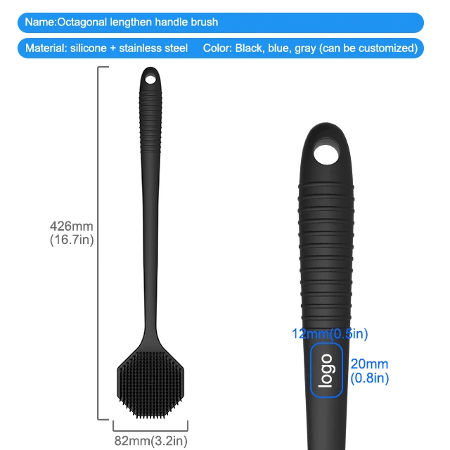 Octagon 17 Inch Multifunctional Body Brush Silicone Long Handle Back Brushes Massage Cleaning Remove Exfoliating Bathroom Tools