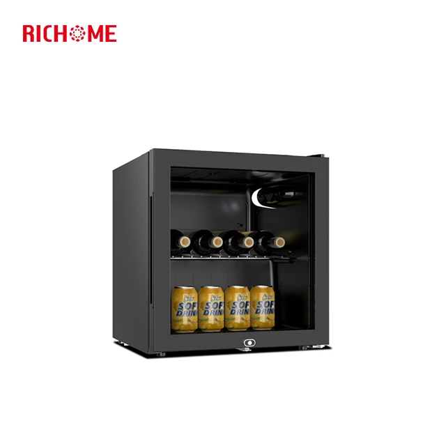 50L Mini Glass Door Display Fridge Showcase Black Refrigerator Cellar Cabinet Wine Cooler