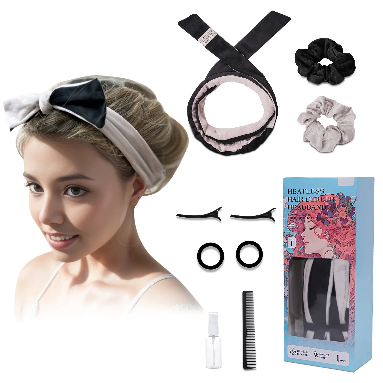 9pcs Hair Curlers No Heat Hair Roller with Scrunchies and Clips  Curling Set Heatless Curling Rod Headband Magic Curling Kit