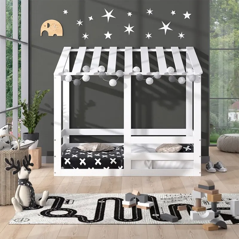 Wholesale Modern Luxury Baby Floor Beds Single House Solid Pine Wood Toddler Bed for Kids