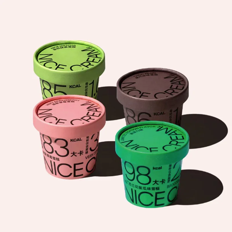 Customized 3oz 4oz 5oz 6oz 8oz 12oz  Ice Cream Cups Clear Disposable  Printed Custom Ice cream paper cups with spoon