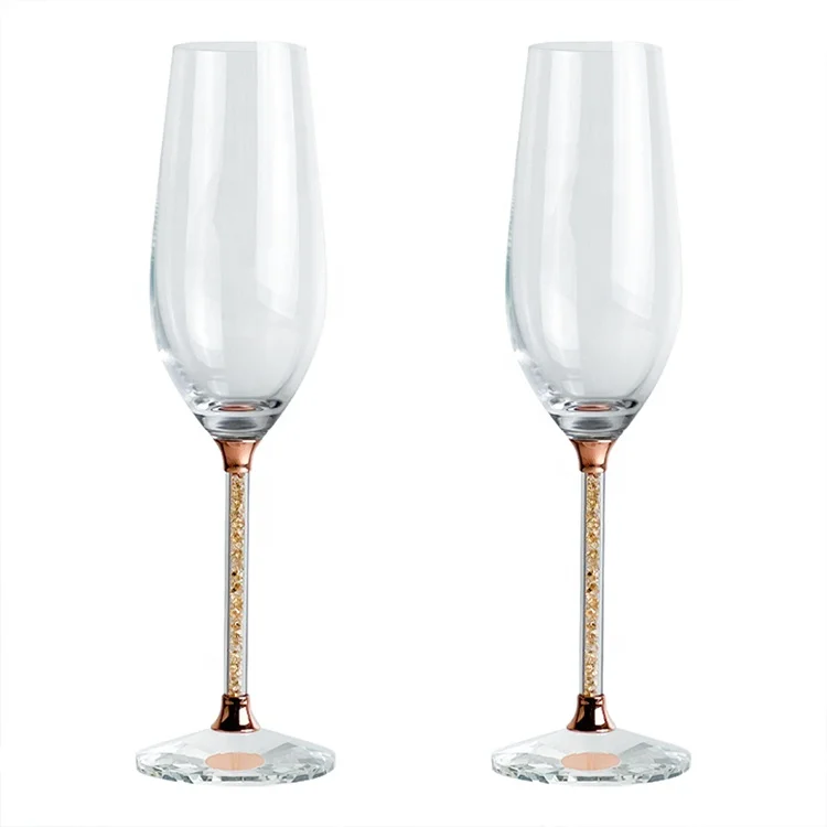 230 ml Handmade Rose Gold Diamond Long Stem Champagne Flutes Champagne Wedding Glasses Goblet