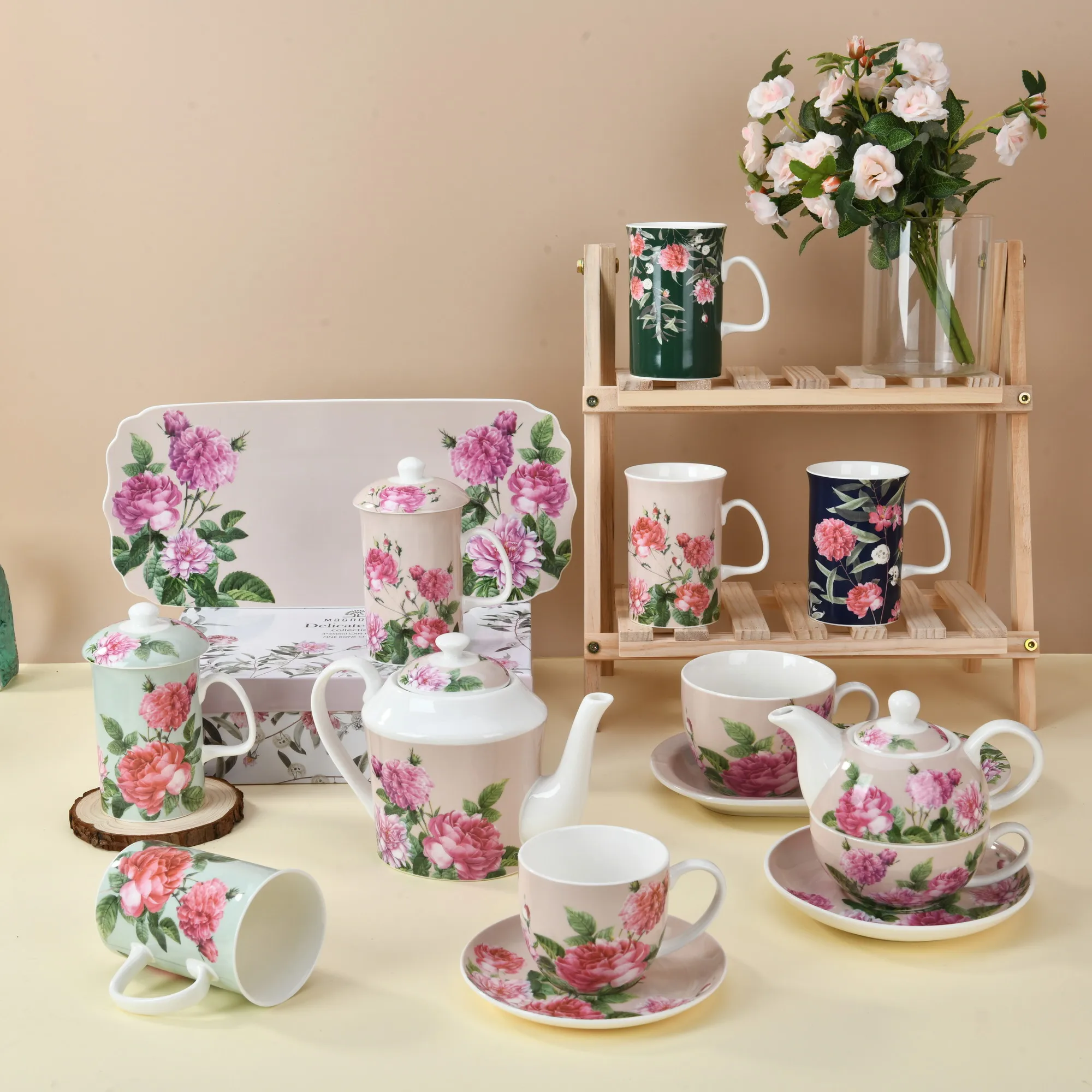 MAGNOBLE Coffee Mug with Filter Lid Ceramic Porcelain Bone China Gift Box Cup And Saucer Teapot Pot Tea Cup Set