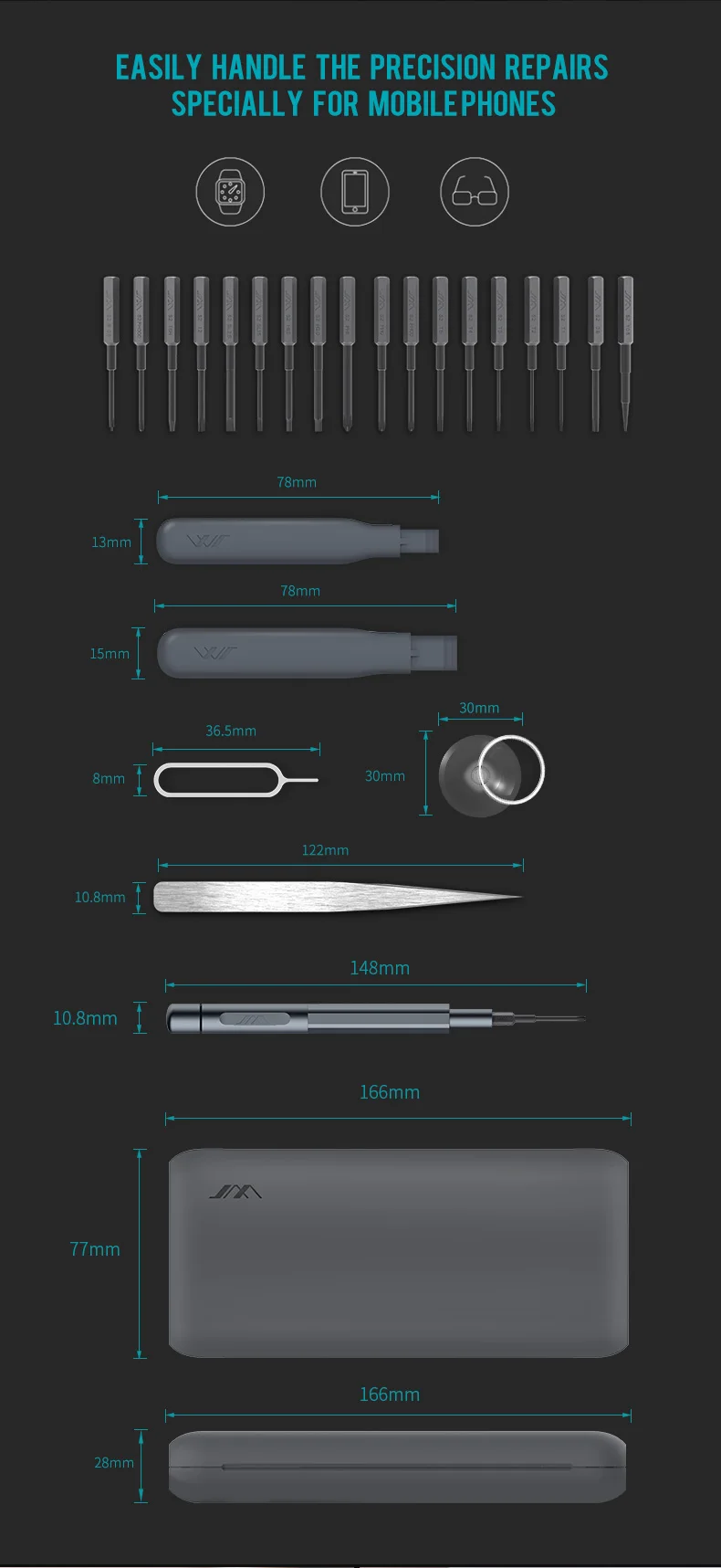 JIMIHOME GNT26 High Quality Ejection Structure Precision Phillips Repairing tool Screwdriver Set Tool