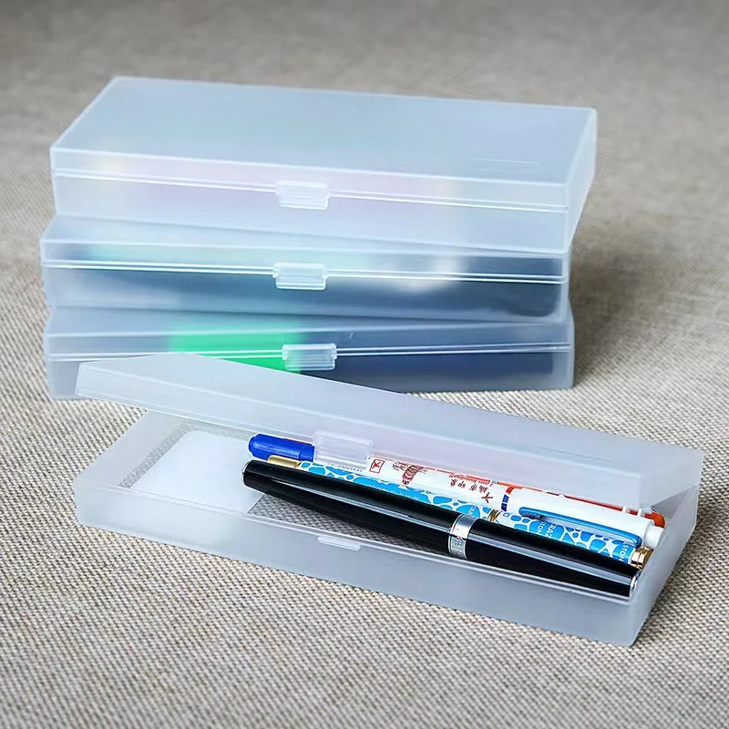 Wholesale Transparent  Pencil Case Plastic Stationery Case with Hinged Lid and Snap Closure for Pencils Pens