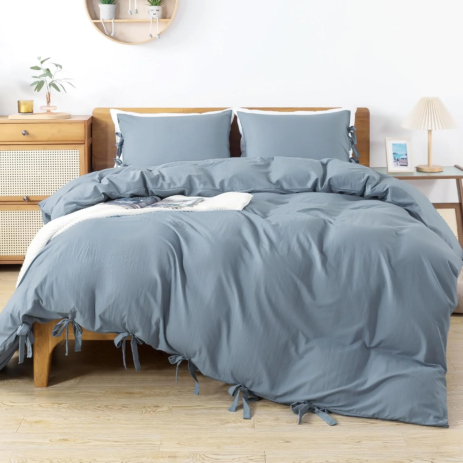 Easy Care Bedding Set Soft Washed Microfiber Bedcover Comforter Cover with Bowknot Bow Tie 3 Pieces King Size Duvet Cover Set