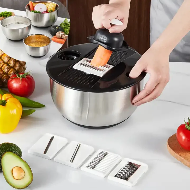 Multifunctional Kitchen 5 Blades Salad Mixer Stainless Steel Salad Spinner Slicer Fruit and Vegetable Chopper Slicer Rotate Tool