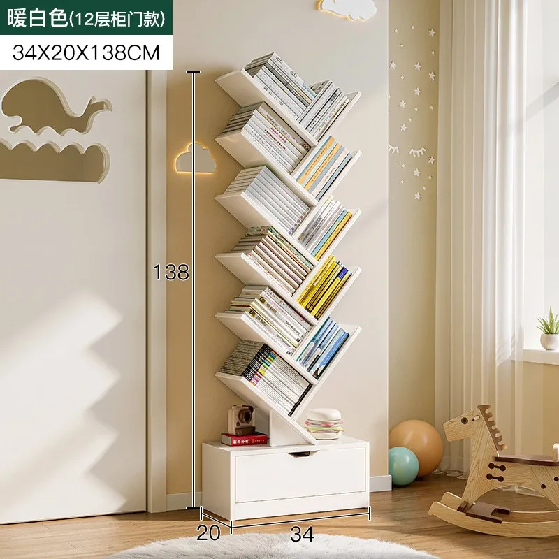 Simple small tree bookcase storage shelf floor bedroom reading shelf living room creative narrow bookcase household multi-layer