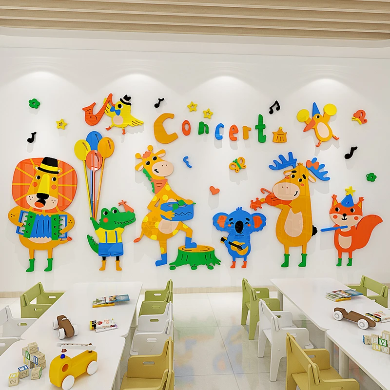 Animal concert stickers 3D acrylic DIY Wall Stickers creative cartoon decoration kindergarten kids bedroom stickers