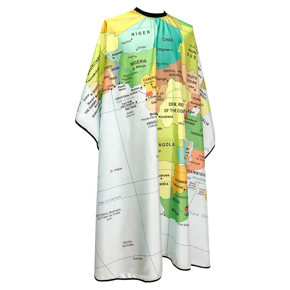 New Stylish Custom Polyester Cape World Map Cape DIY Screen Printing Hair Cutting Barber Cape