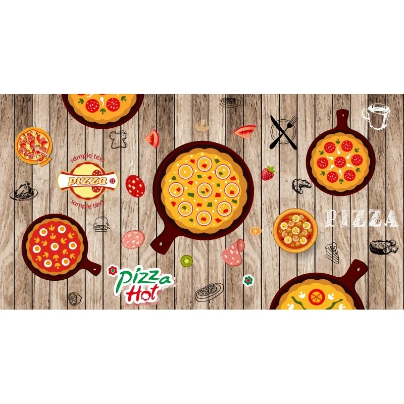 Customized mural 3D wooden pizza Western restaurant coffee shop photo wallpaper