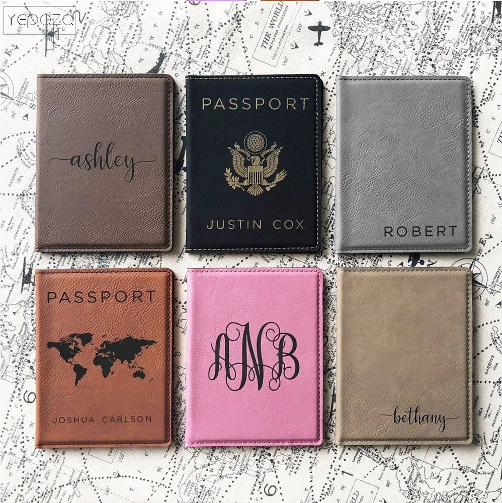 Hotel travel low Price Passport Cover Leather Card Holder Luggage Tag Coffee Grey Leather World Map Charm for Passport Cover Cus