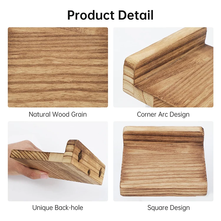 K&B carbonized walnut solid wooden small wall mounted shelf L 1 shape design floating shelf