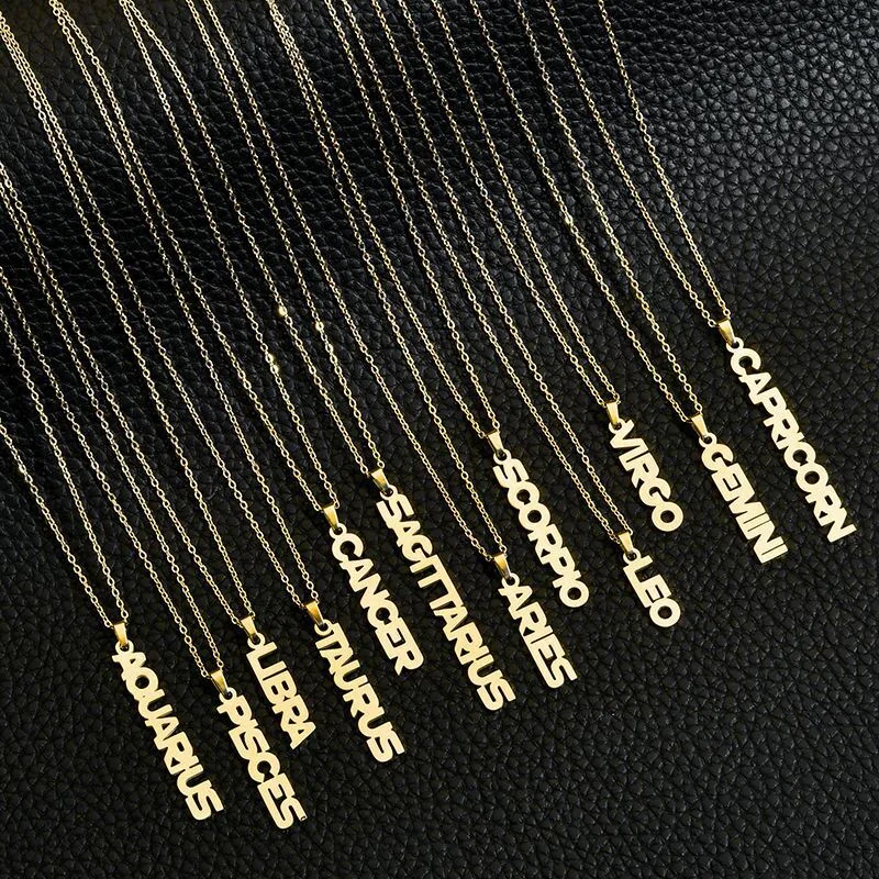 New Style Fashion 12 Zodiac Sign Letters Stainless Steel Necklace Jewelry Vertical Necklace