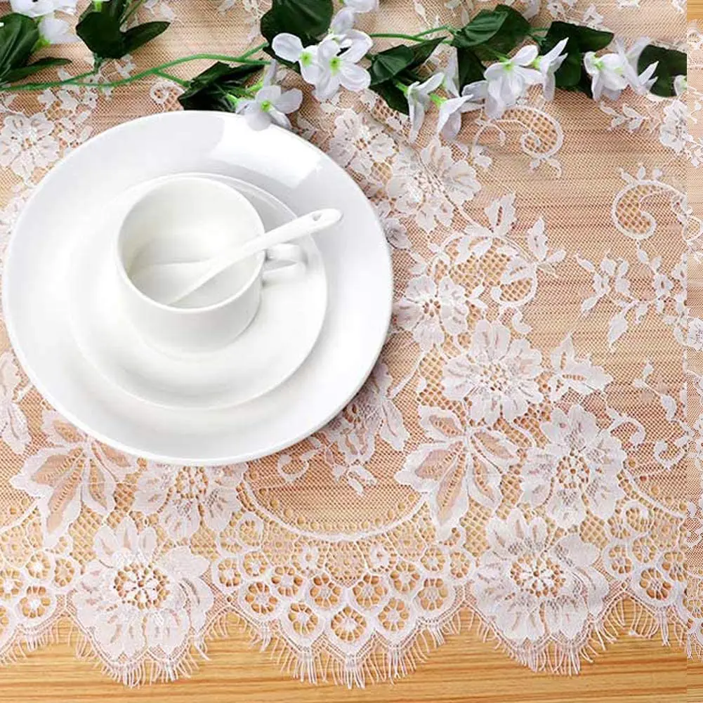 Luxury White  Exquisite Bridal Decor Rustic Boho Rose Overlay Floral Lace Table Runner For Wedding Party
