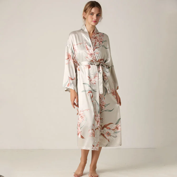Robe satin Luxury FLoral Color Soft Lightweight Silk Lace Plus Size Silk Robes Women 3 Pcs Silk Robes Women Luxury