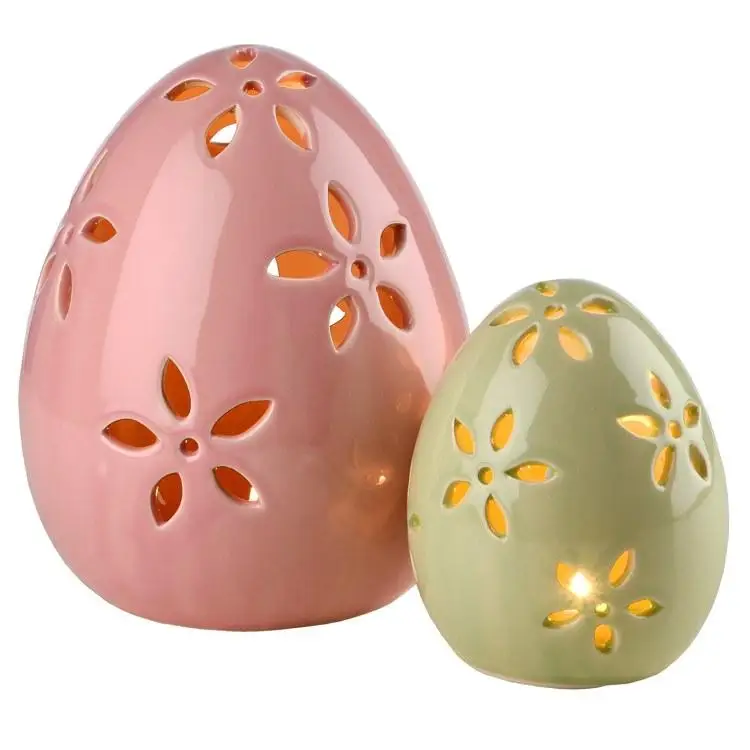 Easter Ceramic Eggs with warm white LED light