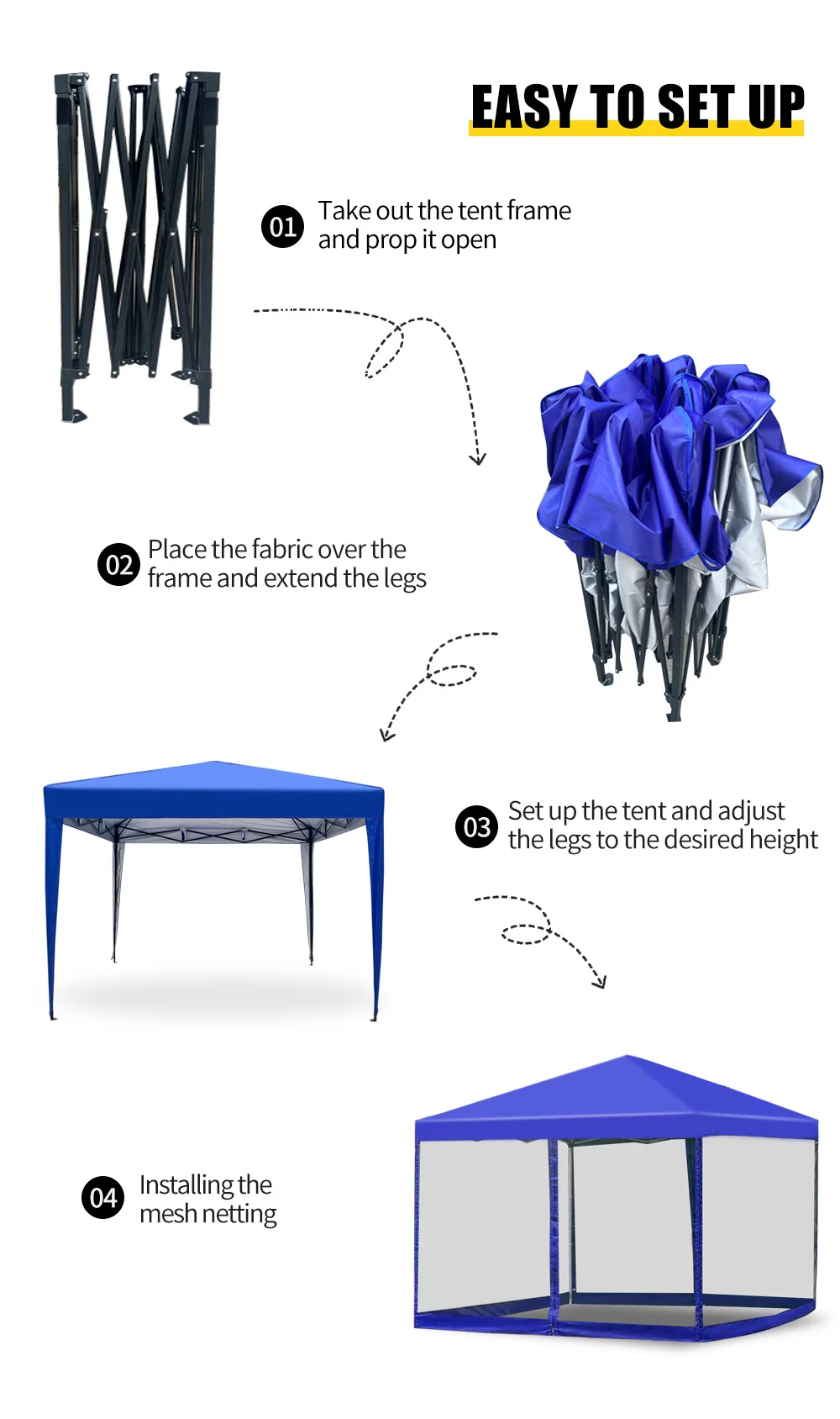 Newest 3x3m  10x10 blue collapsible outdoor tents outdoor canopy with net mesh for racing booth