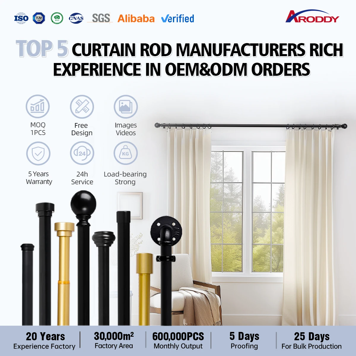 ARODDY 48-84 inch Matte Black Splicing Heavy Duty Metal with Brackets Curtain Rod for Window Decorative Curtain Pole Extendable