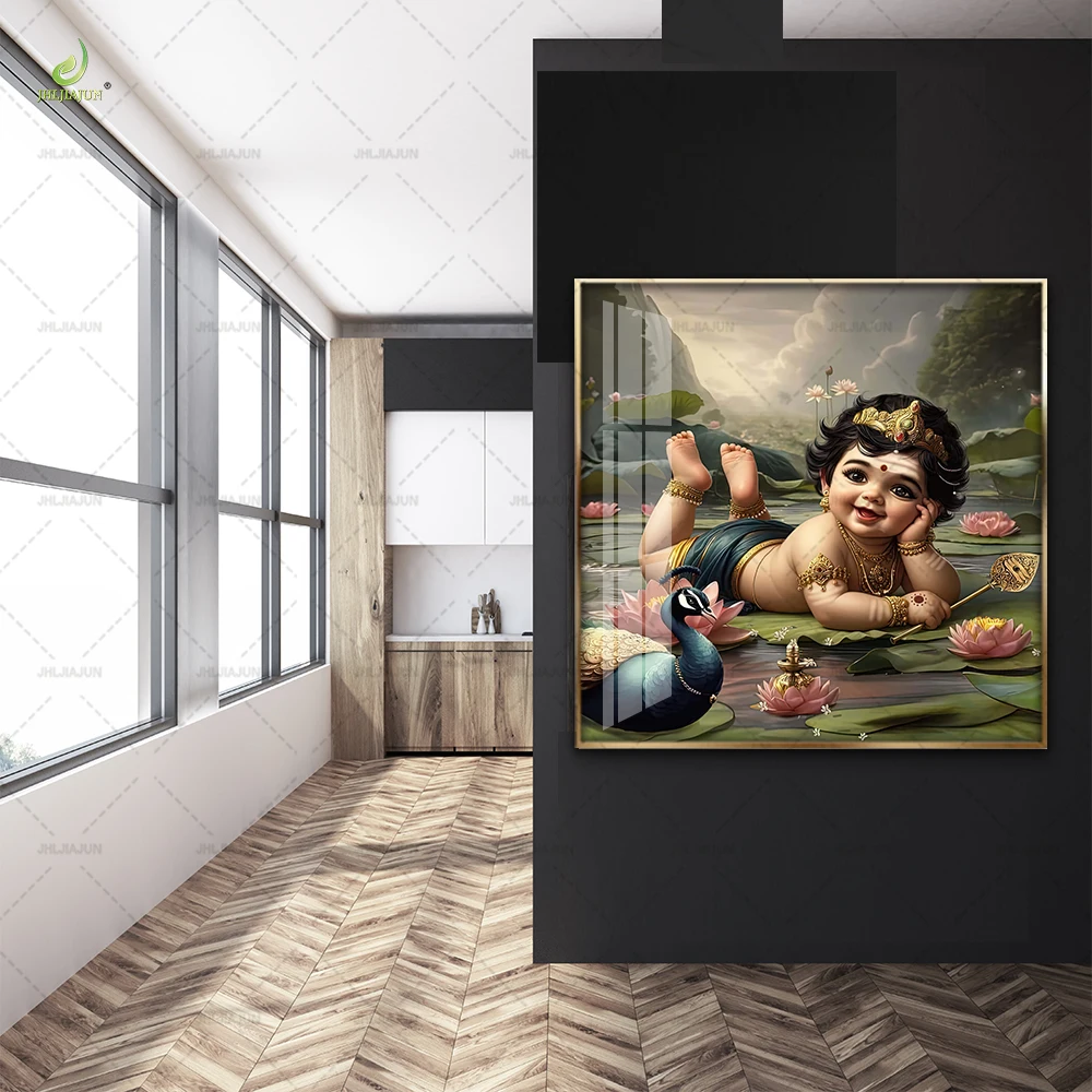 Huamiao Hinduism Wall Art Painting Crystal Child God Framed Glass Painting