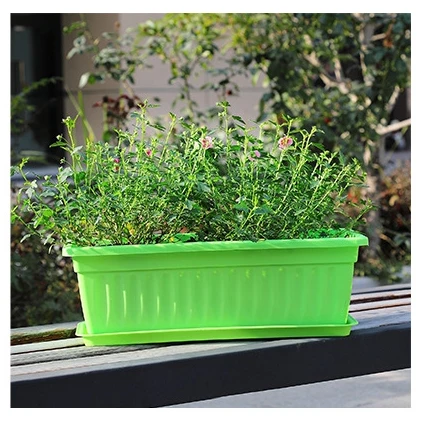 Лидер продаж, цветной прямоугольный пластиковый цветочный горшок большого размера для выращивания на балконе, растительный горшок с подносом