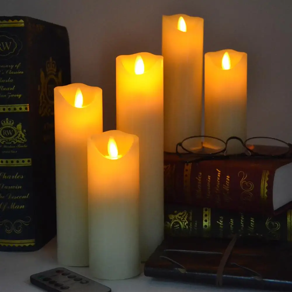 Christmas Battery Operated Real Wax Flameless Led Candles With Remote Control