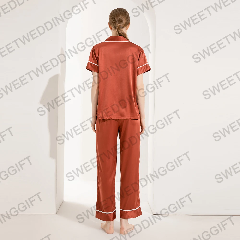 928 Summer Satin Silk Pajamas New  V-neck Sexy Homewear Short Sleeve Long Pants 2-piece bridesmaid pajamas