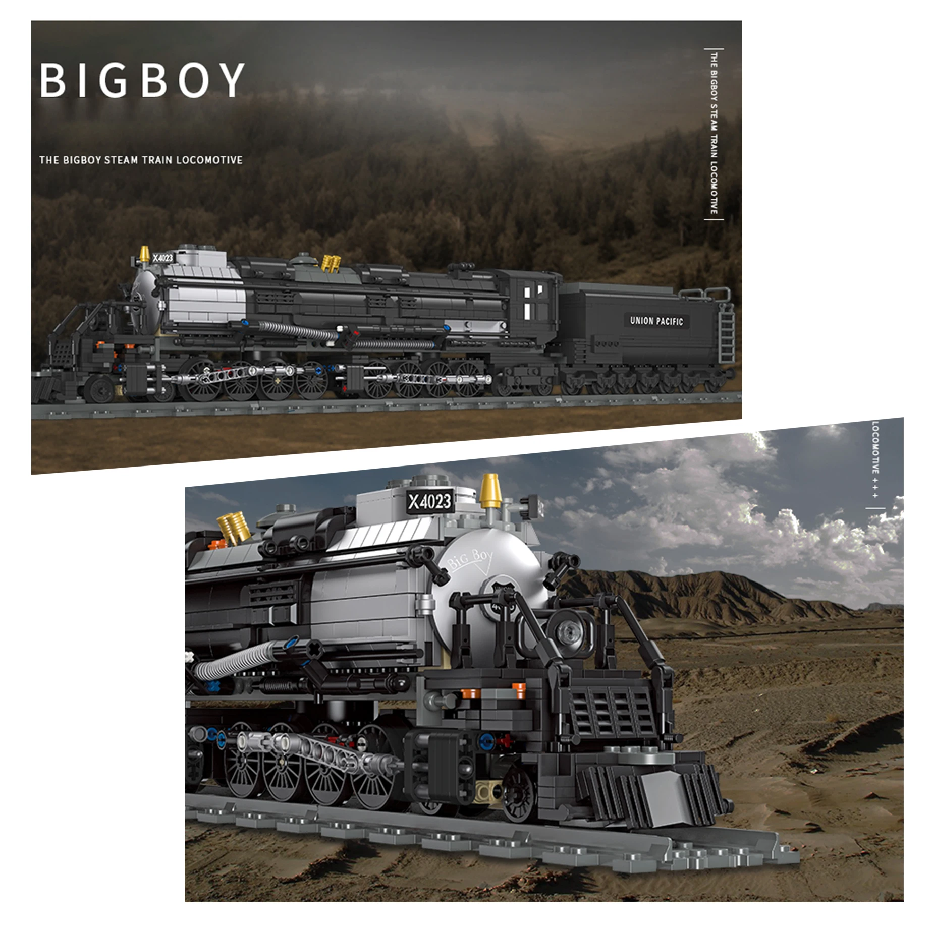 Big Guy 78CM Building Blocks Train 1608PCS Locomotive 19th Century Steam Railways Train Bricks Toys BIGBOY