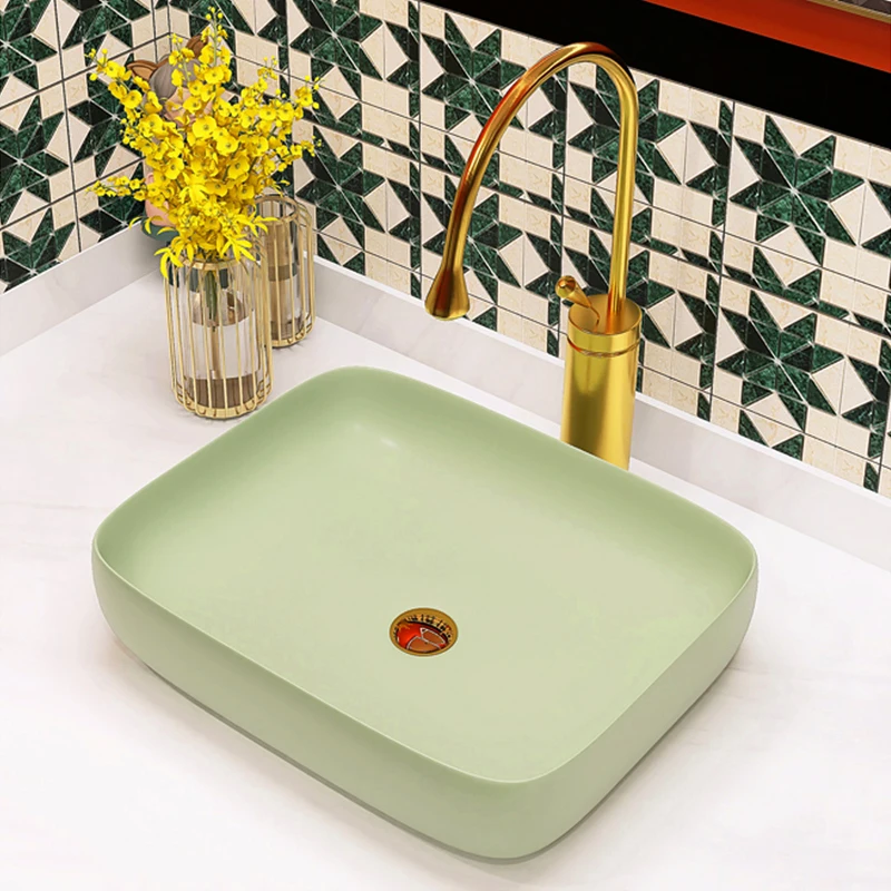 HEGII new design dining room countertop ceramic vessels sink washbasin matt light green color hand wash basin for hotel bathroom