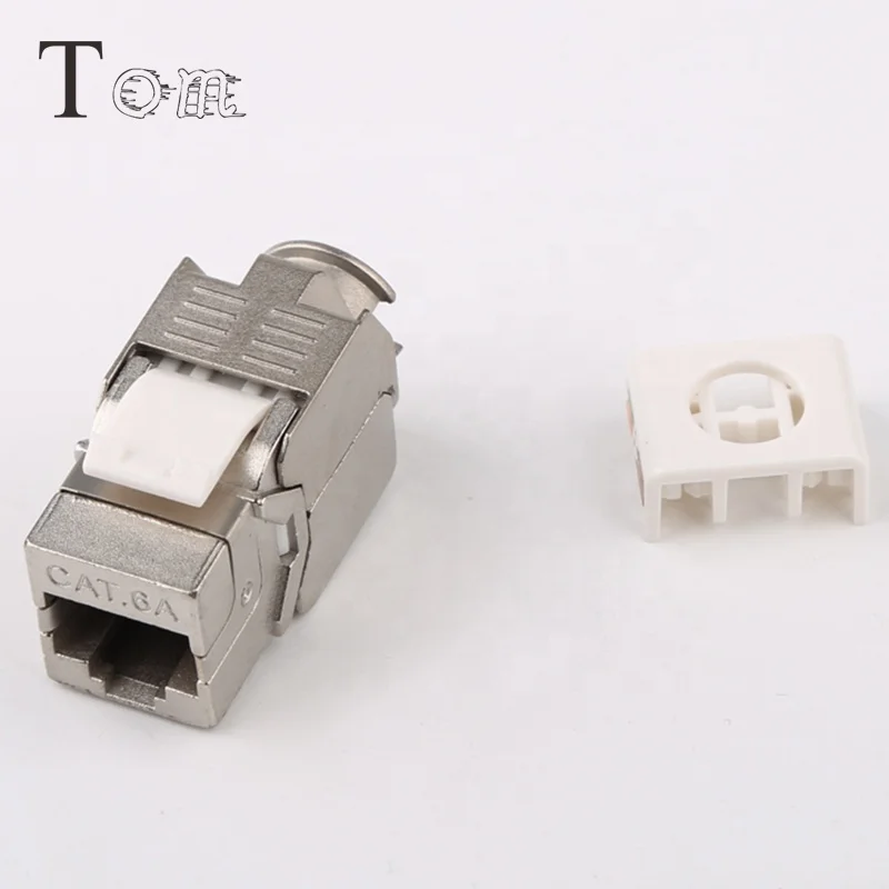 TOM-KJ-20-C6A RJ45 Toolless type, 180 degree Cat6a FTP zinc alloy module keystone jack cat6A faceplate