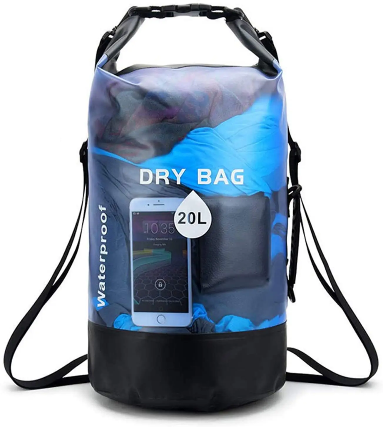transparent Waterproof Dry Bag for Women Men, 5L/10L/20L/30L/40L Roll Top Lightweight Dry Storage Bag Backpack with Phone Case