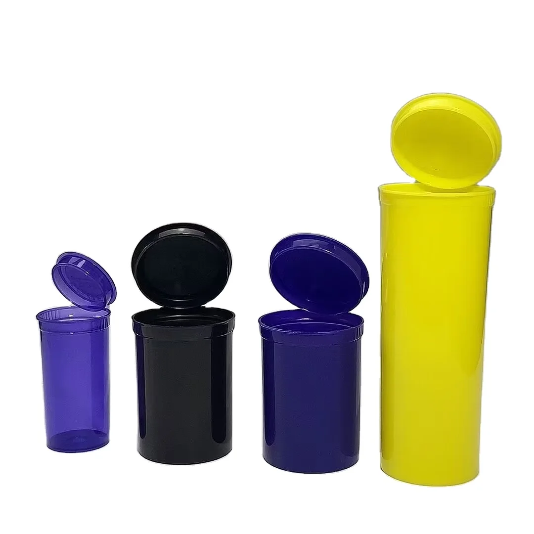 Custom Color Hinged Lid Medical Stash Bottle Plastic Pop Top Cap Vial pill bottle