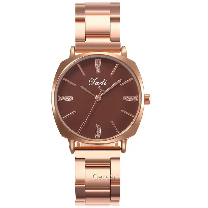 
New Design Steel Band Watch With Square Head Set With Diamond Fashion Women Dress Steel Watch 