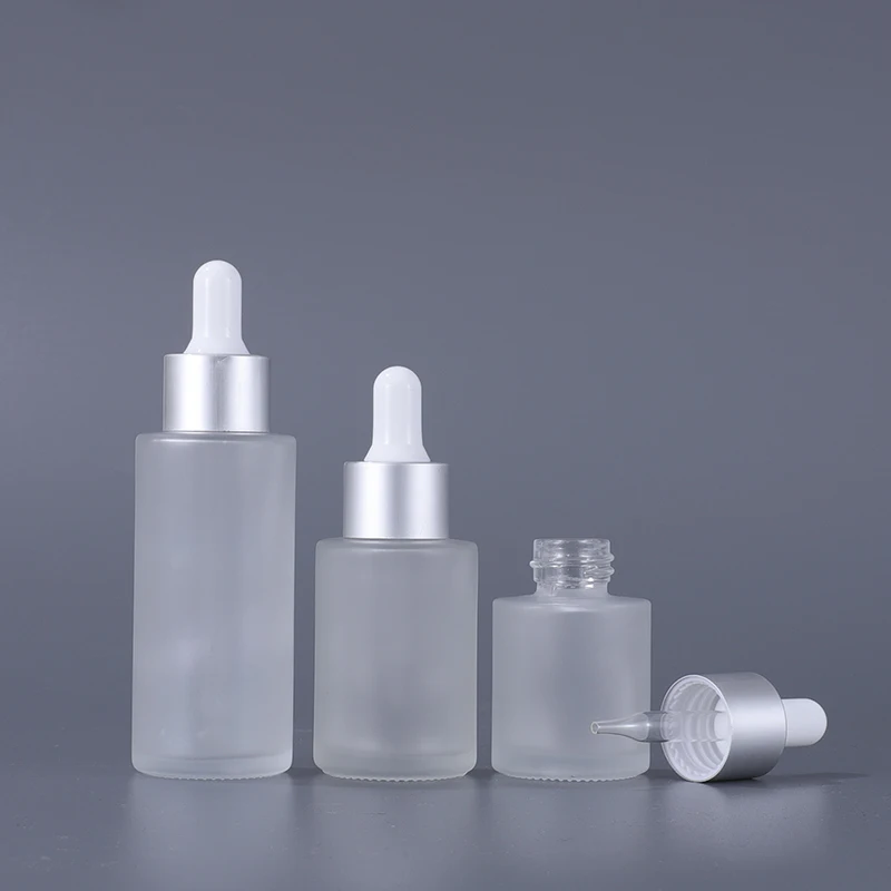 Square shoulder 30ml Glass Dropper Bottles Aluminum lid Frosted Serum Bottle Fancy Design Color for Cosmetic With Pipette